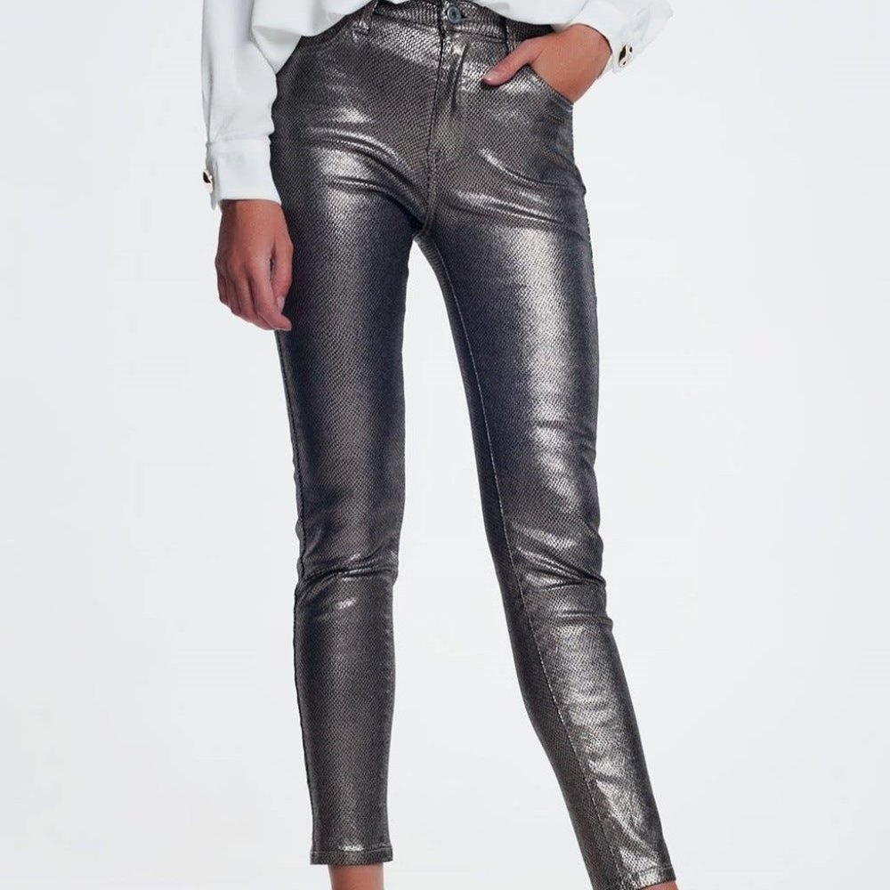 Silver Trousers with small snakeskin print by Q2